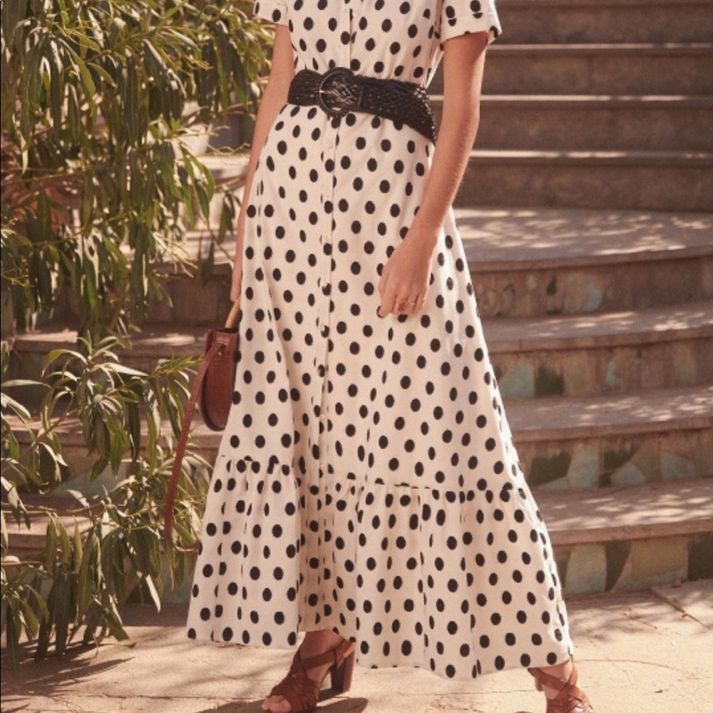 Sezane White Maxi Dress with Black Polka Dots - Picture 4 of 8